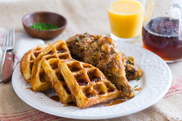 Potato & Chive Buttermilk Waffles with Spicy Sage Oven Fried Chicken Recipe
