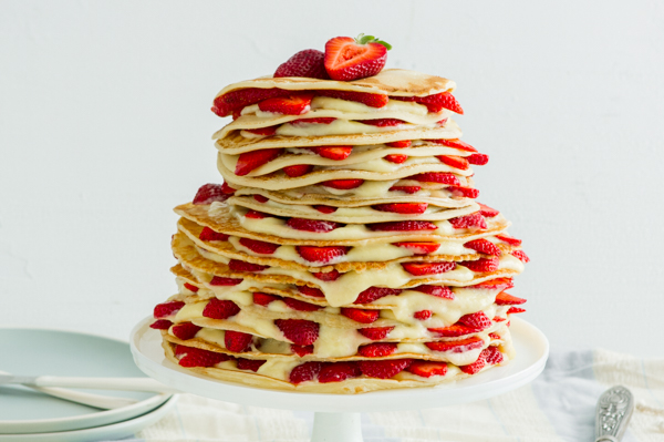 Three-Tiered Crepe Cake with Sliced Strawberries Recipe