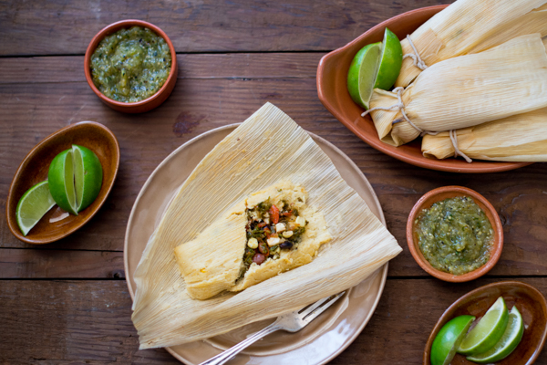 Vegetable Tamales with Roasted Tomatillo Salsa Recipe