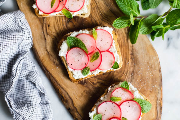 Pickled Sliced Radish Summer Toasts