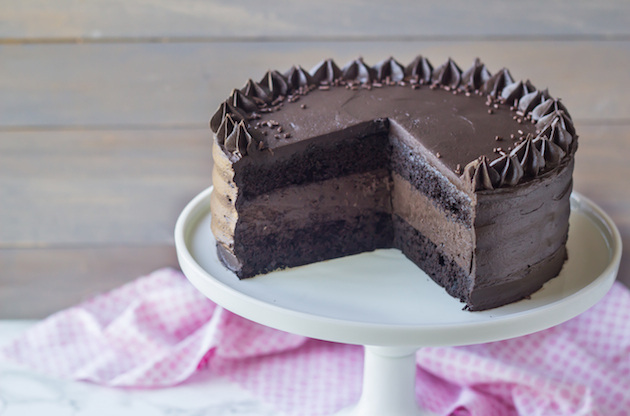 Brooklyn Blackout Cheesecake Cake with Raspberry Sauce