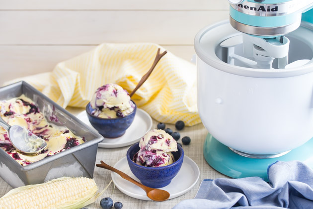 Sweet Corn Ice Cream with Blueberry Swirl
