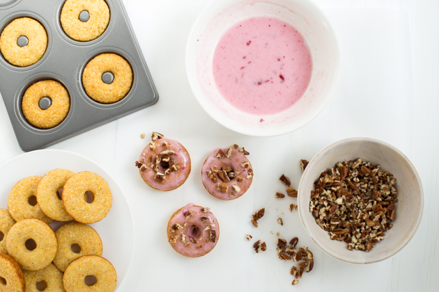 Cornbread Doughnuts with Cranberry Glaze and Pecans