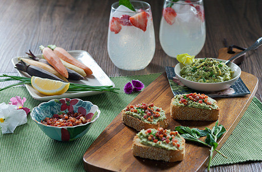 Minted Pea & Fava Bean Crostini Strawberry Mint Vodka Lemonade Cocktails Recipes