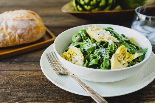 Homemade Spinach Fettucine with Creamy Artichokes and Chicken Sausage Sauce Recipe