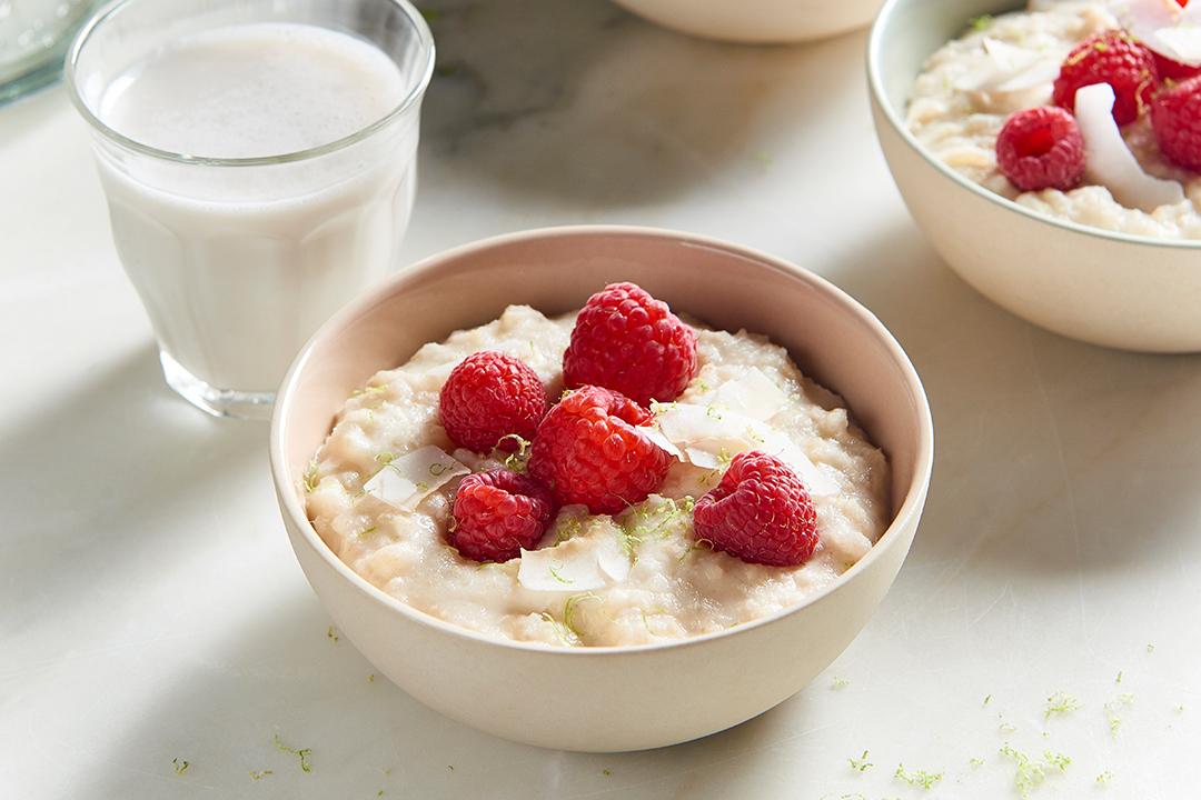 Lime and Coconut Rice Porridge with Raspberries Recipe
