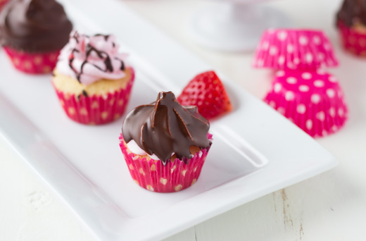 Mini Chocolate Covered Strawberry Cupcakes