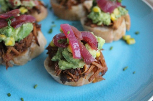 Pork Avocado Sweet Corn Crostini Pickled Onions Recipe