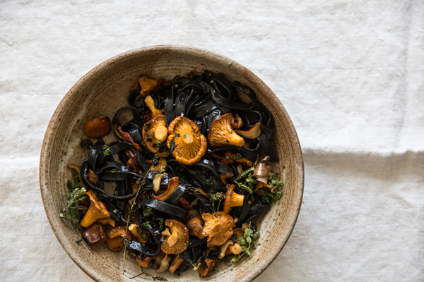 Squid Ink Pasta with Mushrooms