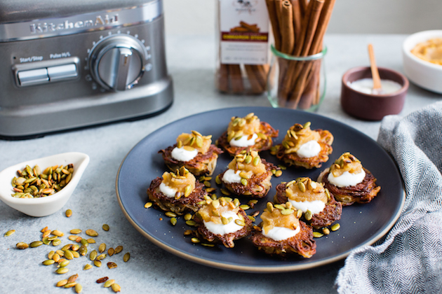 Spiralized Potato Pancakes with Spiced Applesauce