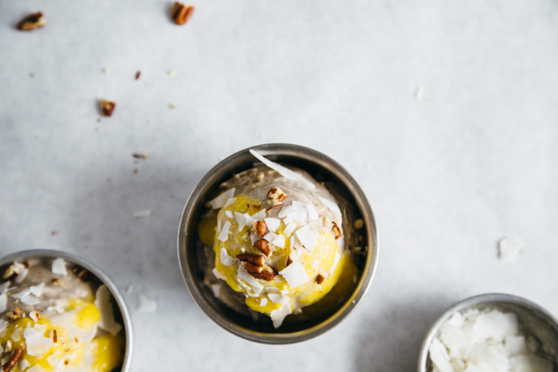 Coconut Banana Sorbet with Mango Sauce