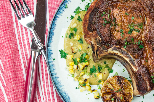 Spice Roasted Pork Chops with Coconut Corn Sauce