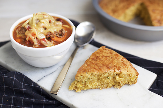 Slow Cooker Smoky Chili with Cheesy Jalapeño Cornbread Recipe