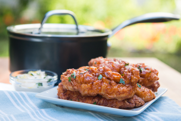 Nashville Hot Chicken Bites with a Creamy Charred Citrus Dipping Sauce