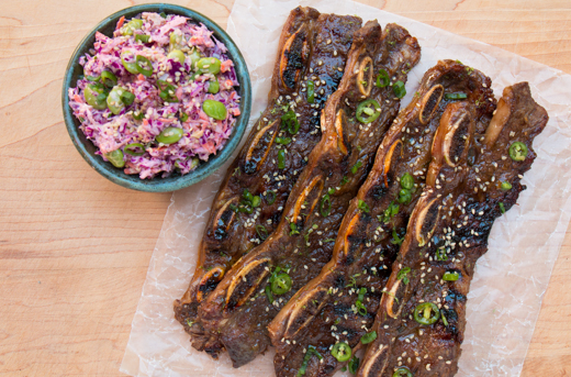 Grilled Korean short ribs with an asian slaw