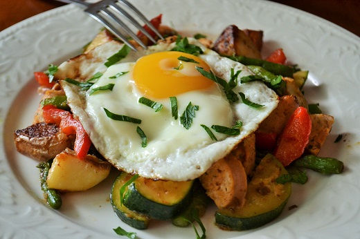 Sausage and Summer Veggie Hash with Fried Eggs Recipe